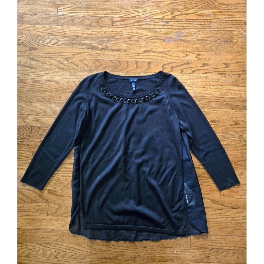 Armani Jeans Womens Rhinestone Detail Lightweight Knit Sweater Size Small Black